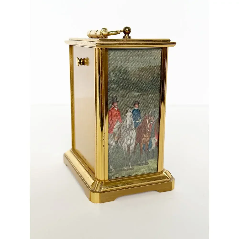 Vintage Hamilton Electronic Gold Brass Miniature Shelf Mantel Fox Hunt Clock